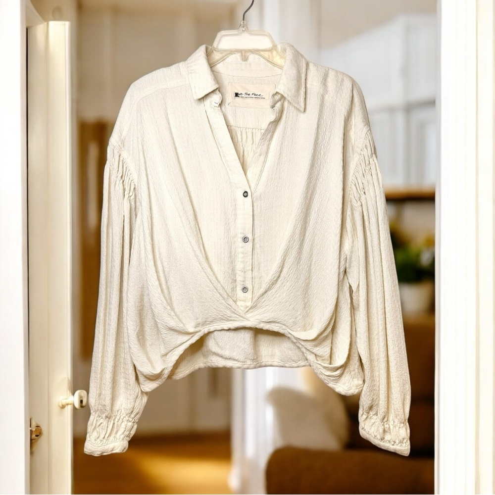 FREE PEOPLE Rockaway Solid Front Button Ivory Sz XS NWOT
